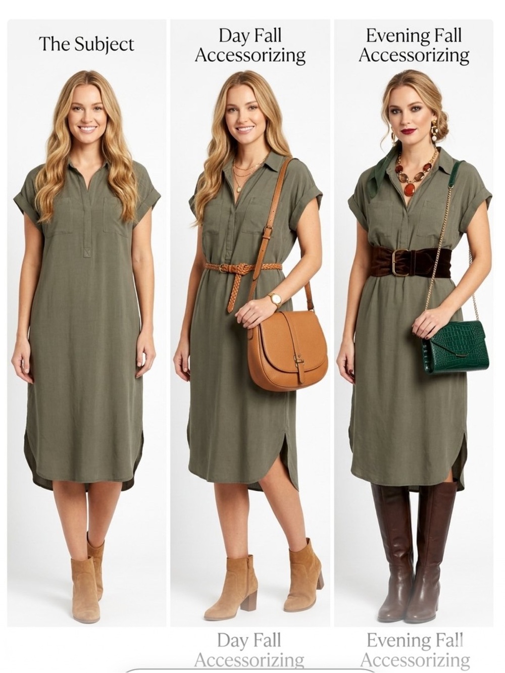 Max Studio Olive Green Relaxed Midi Shirt Dress